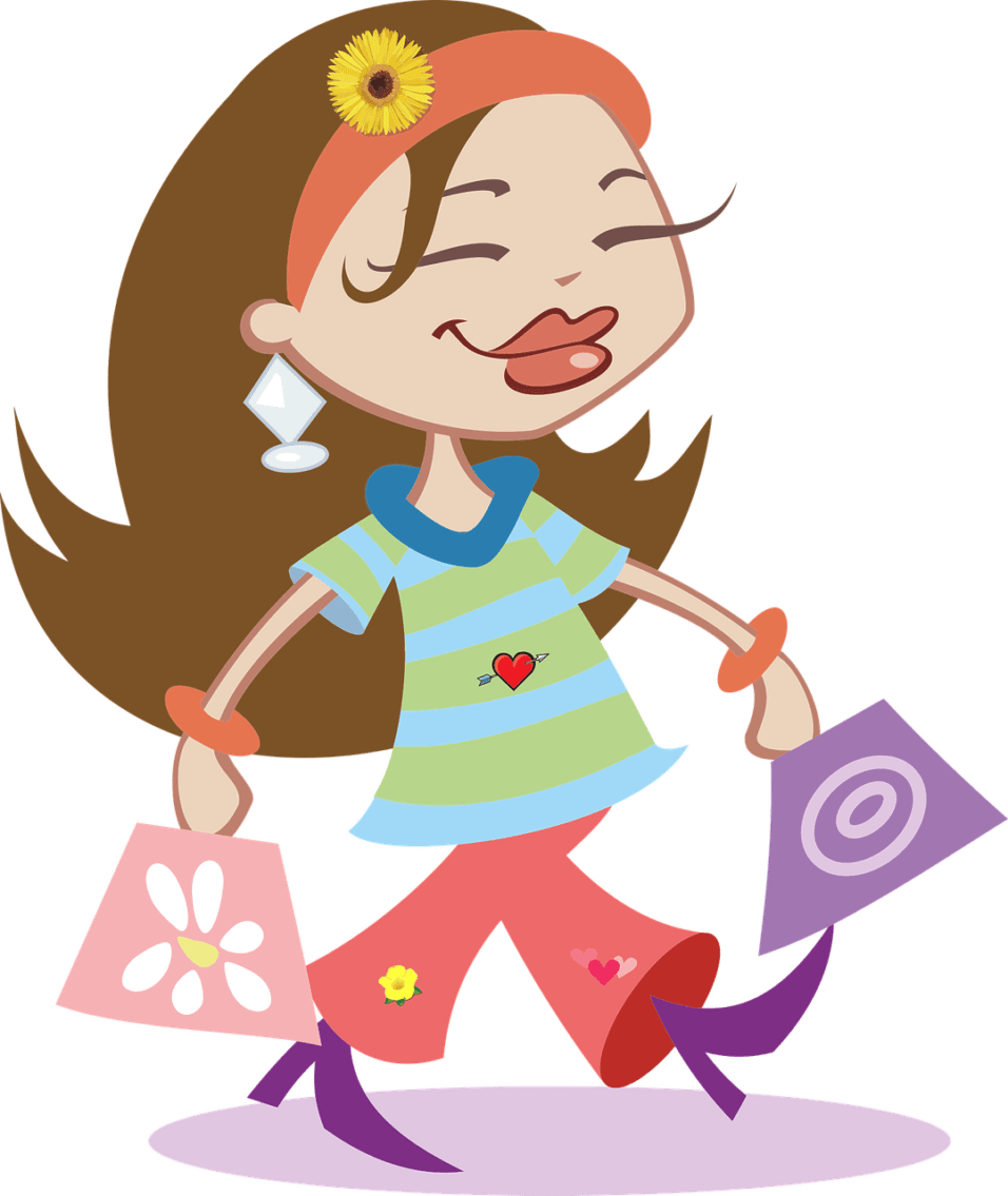 Cartoon woman with shopping bags