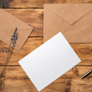 Vintage letters and envelopes on a wooden table