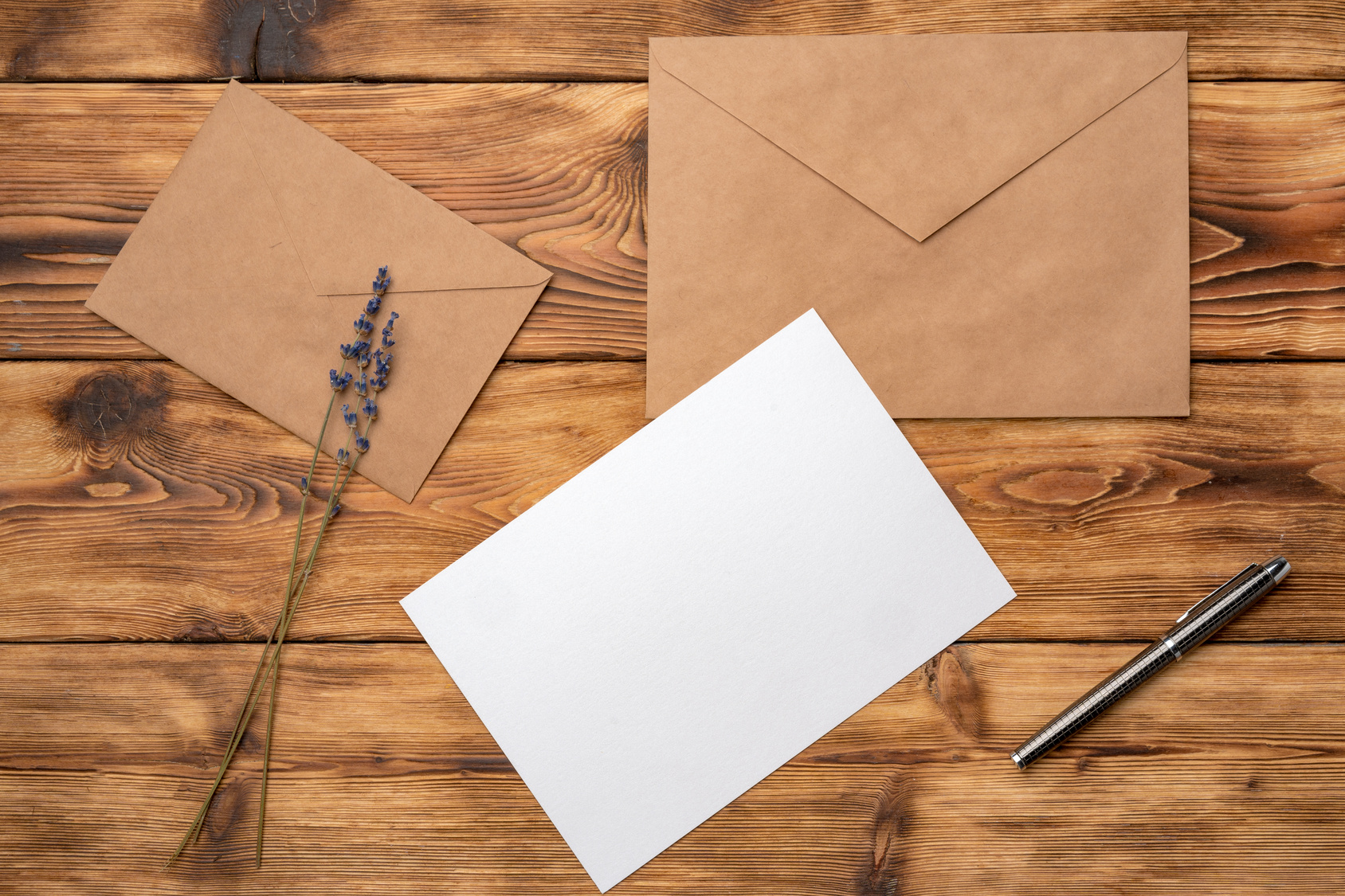 Vintage letters and envelopes on a wooden table